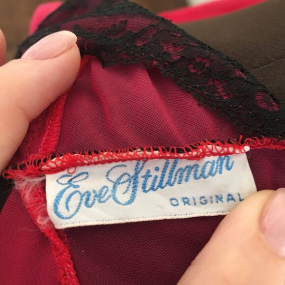 Vintage Hot Pink Babydoll Nightie Set, 1960s Fuchsia Chiffon & Black Lace, Sz S - Picture 5 of 10